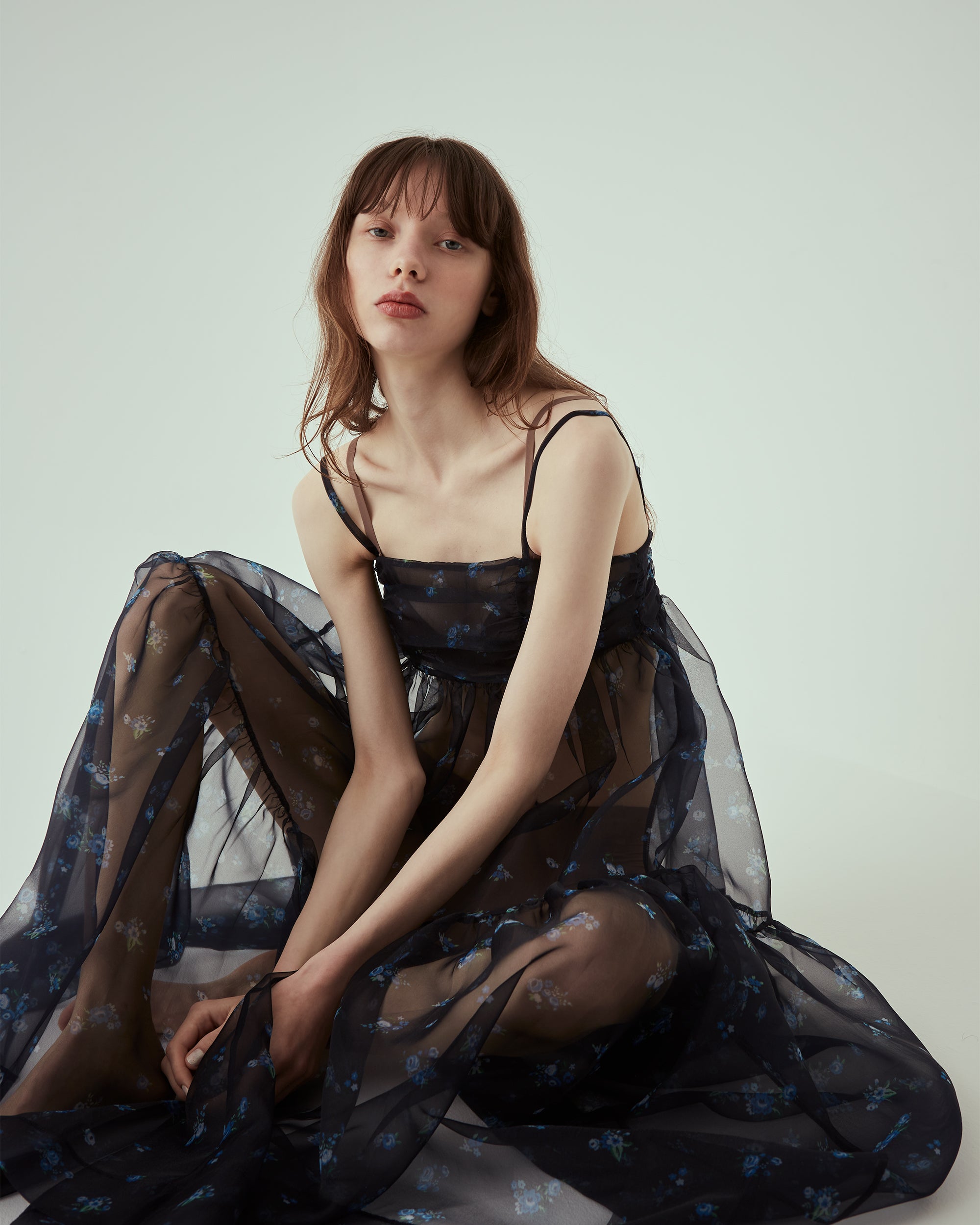 Organdy tiered cami dress (Navy flower)