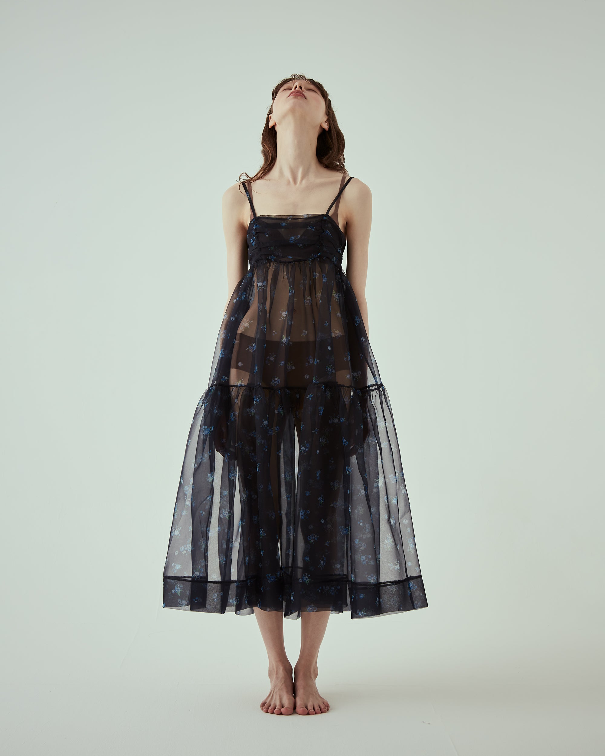 Organdy tiered cami dress (Navy flower)