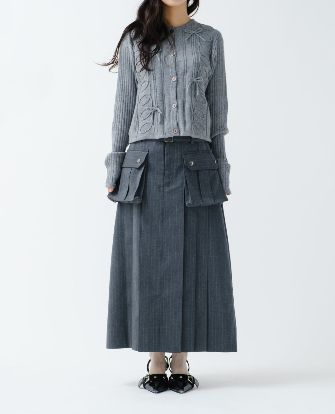 Striped pleated skirt