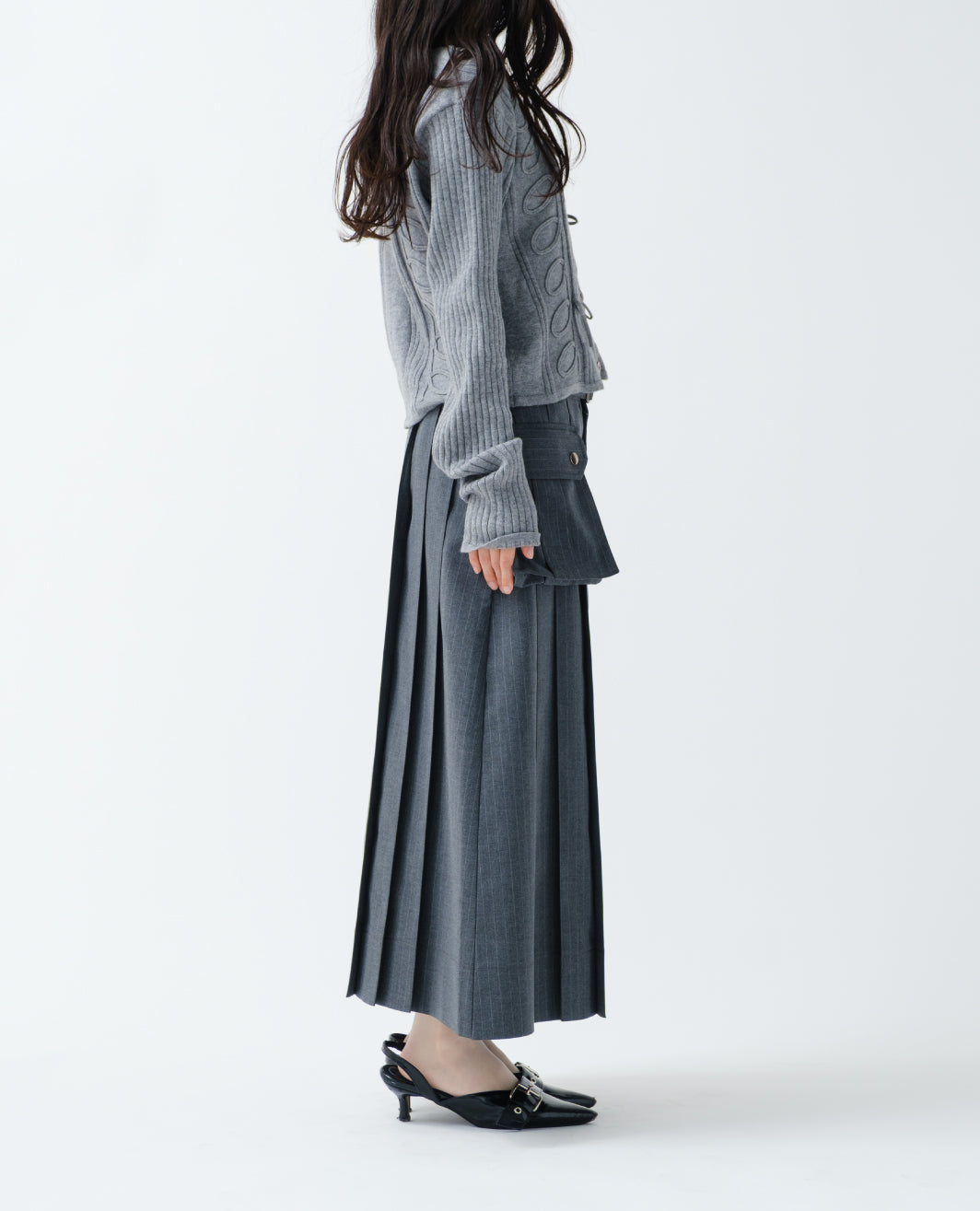 Striped pleated skirt