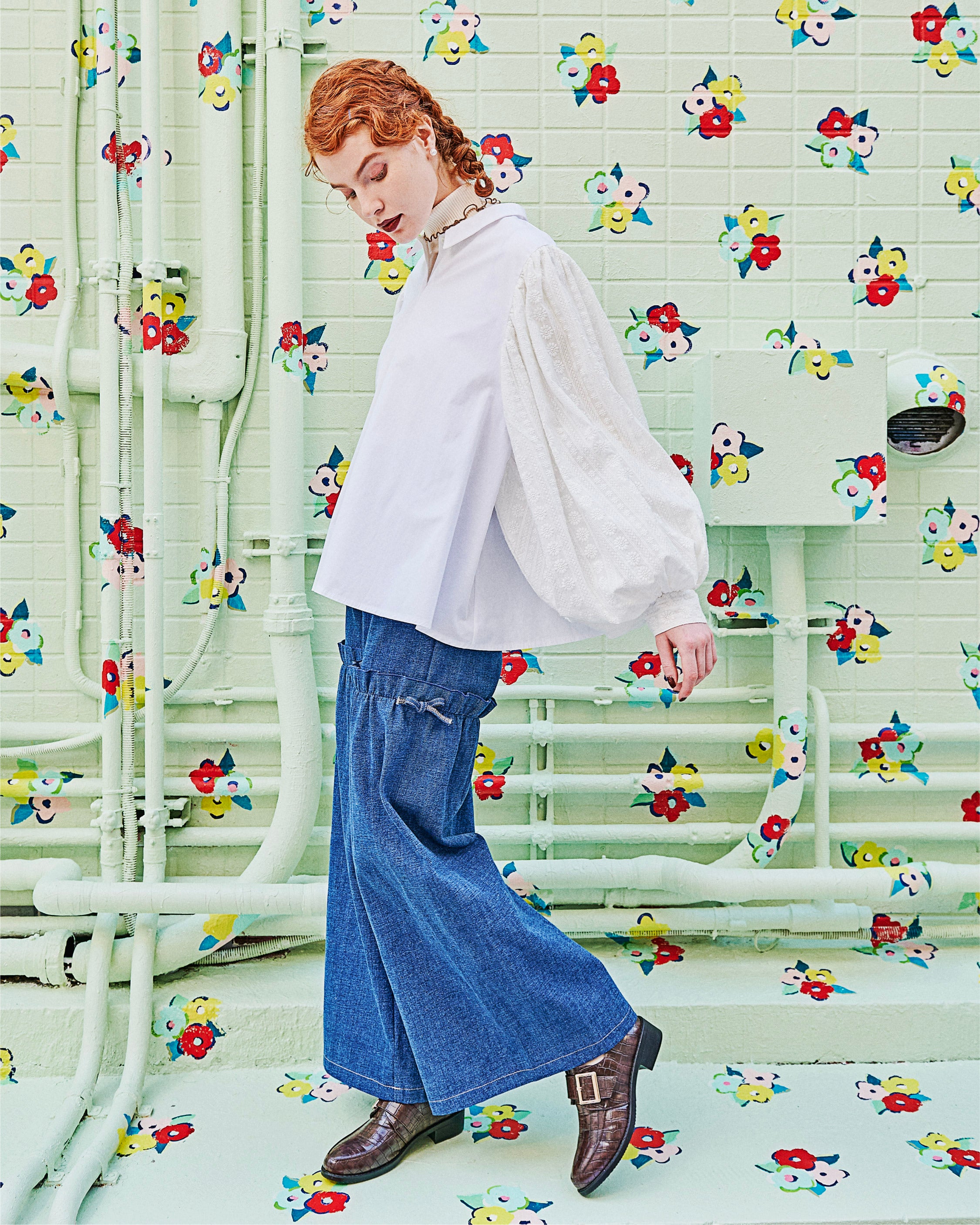 Cotton lace volume blouse