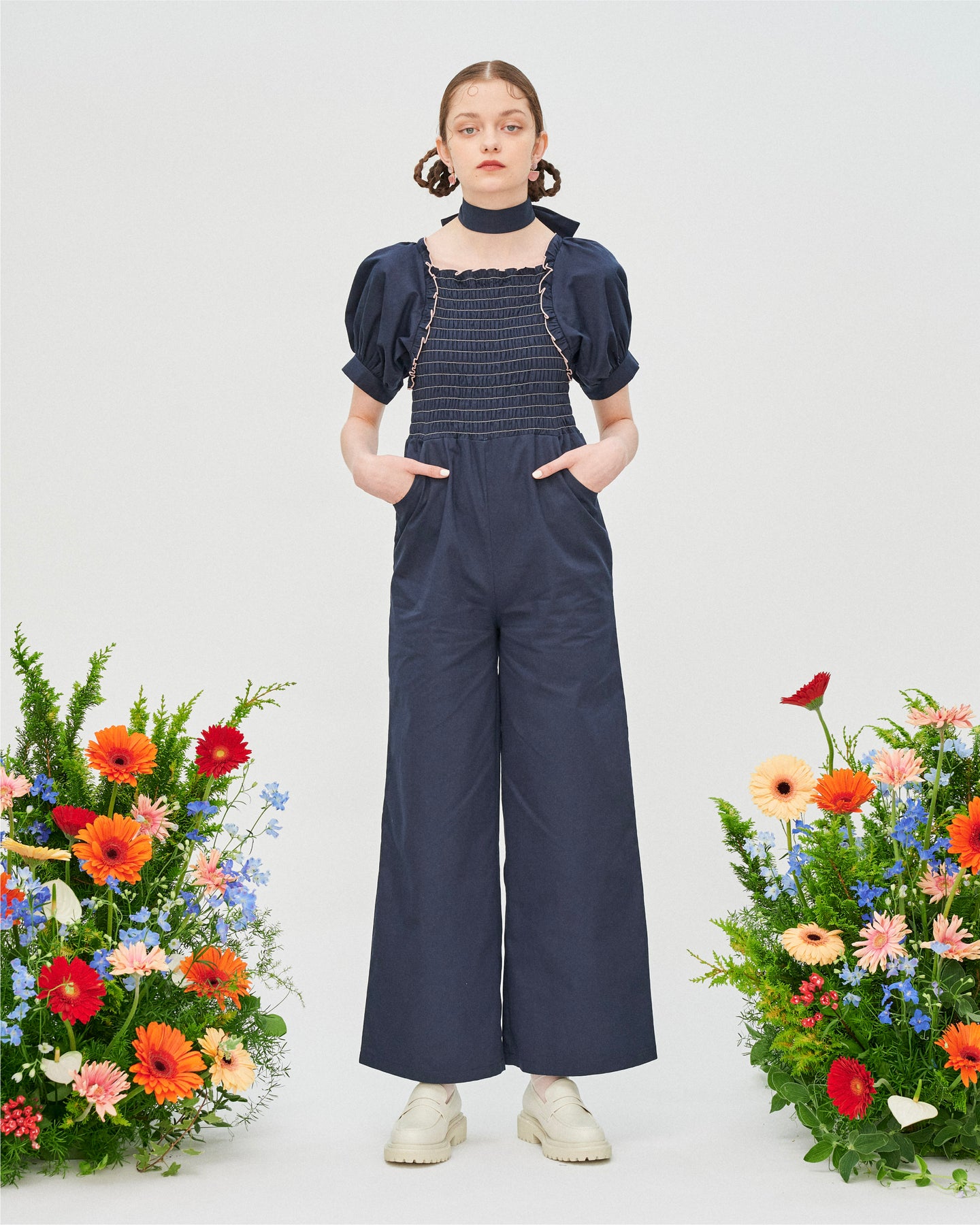 シャーリングロンパース(ネイビー) / shirring rompers(navy) – POPPY