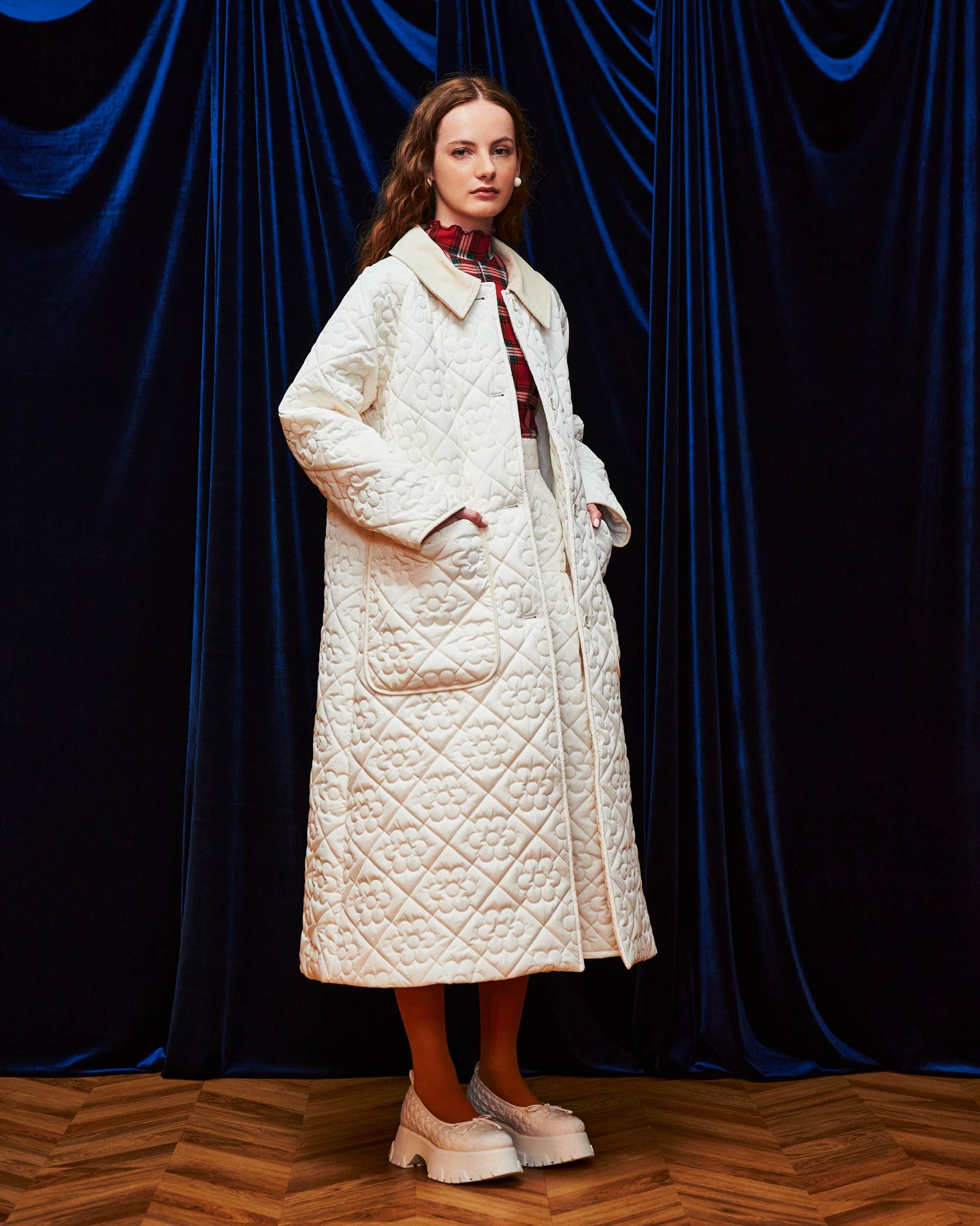 Flower quilting coat (White) – POPPY