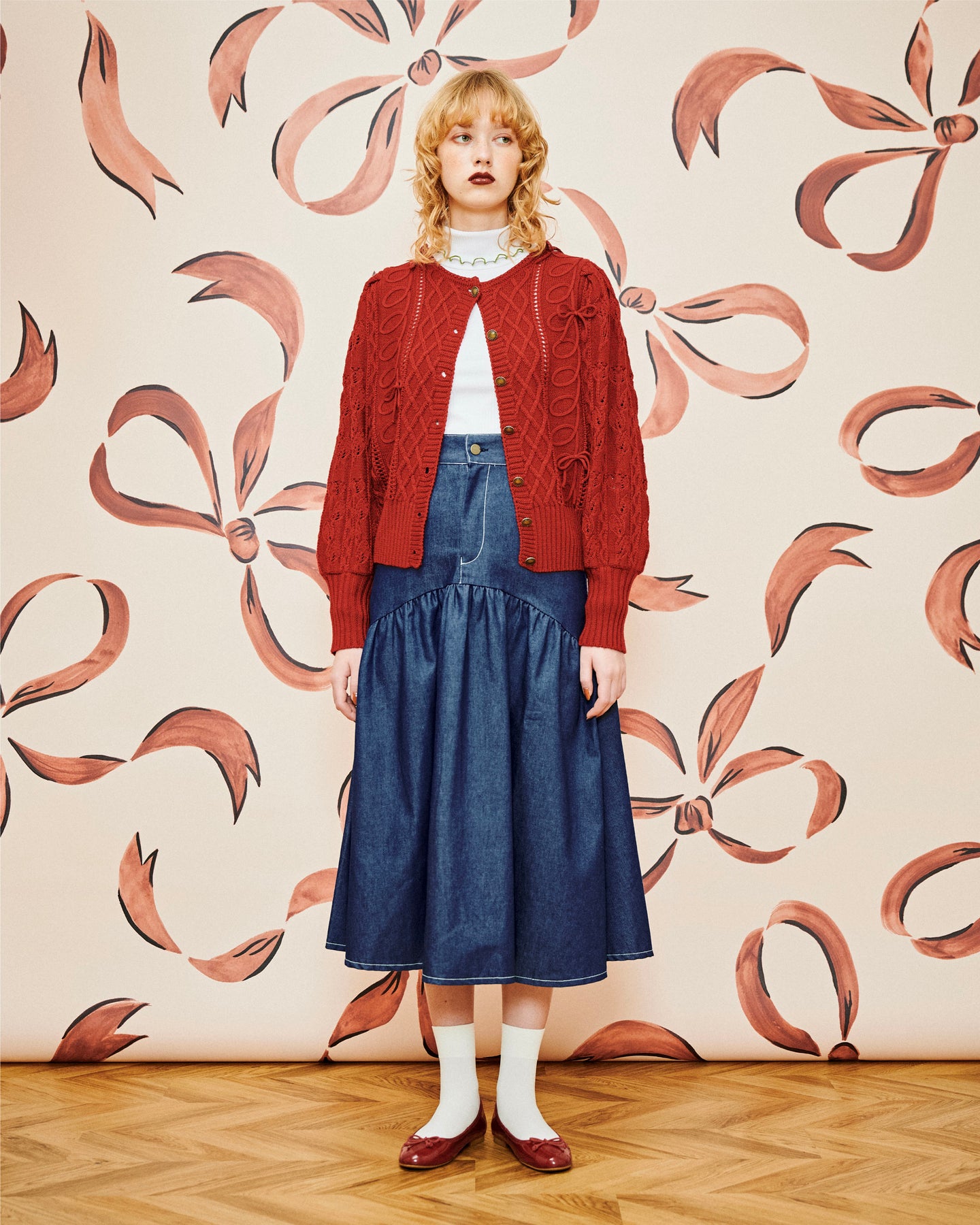 くるくるアーチギャザーデニムスカート/kurukuru denim gather skirt