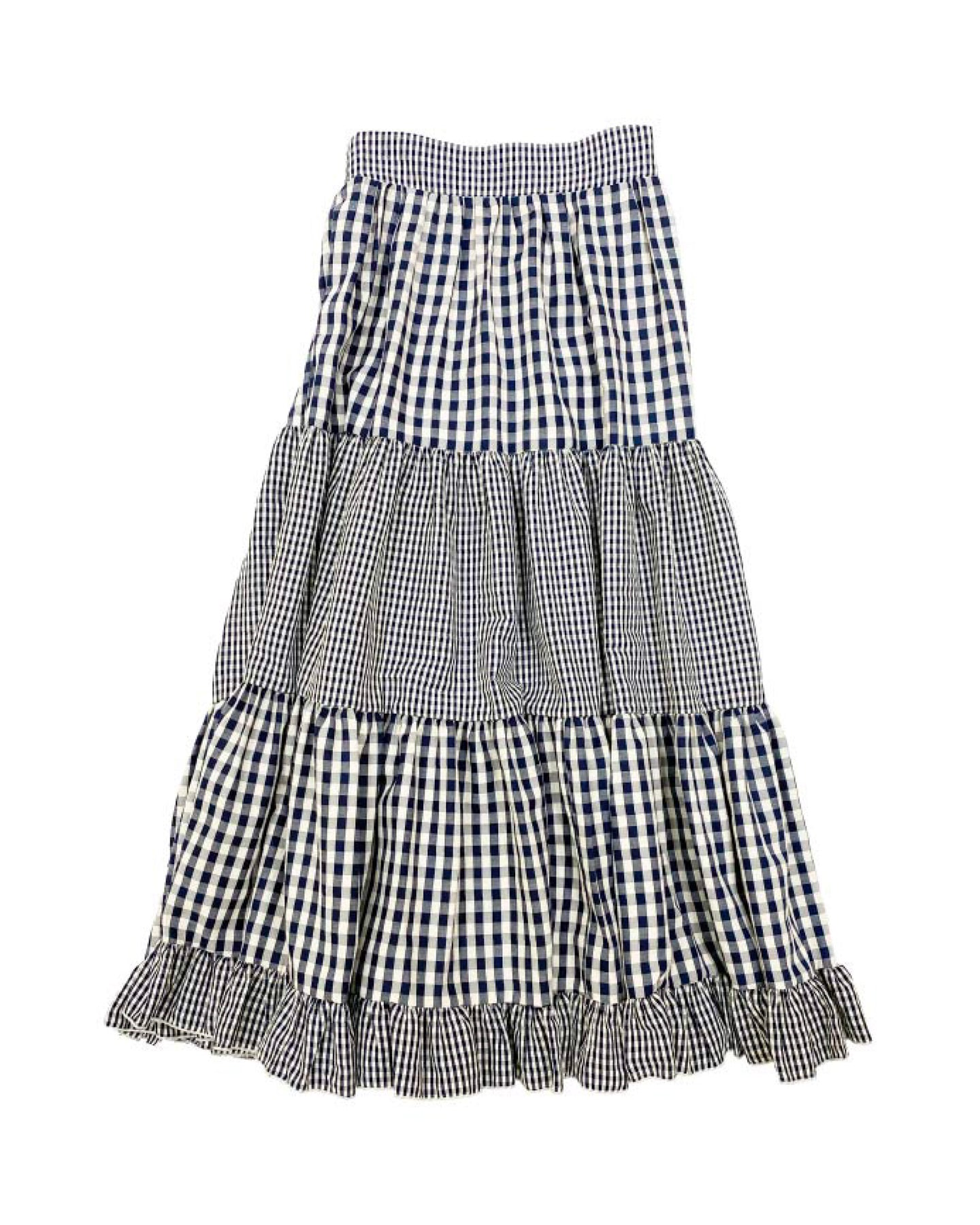 Gingham check tiered skirts (Navy) – POPPY