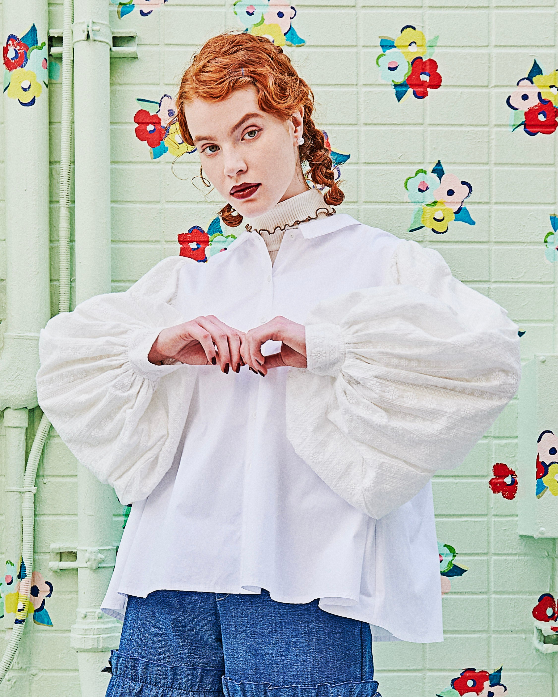 Cotton lace volume blouse