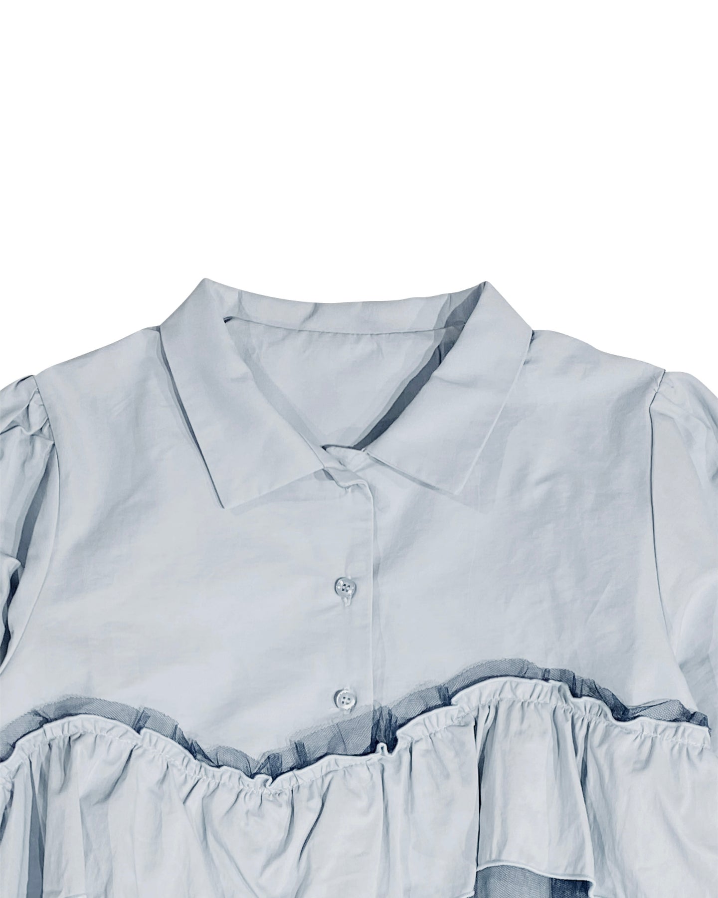 ウェイビーギャザーフリルブラウス(ブルー)/wavy gather frill blouse