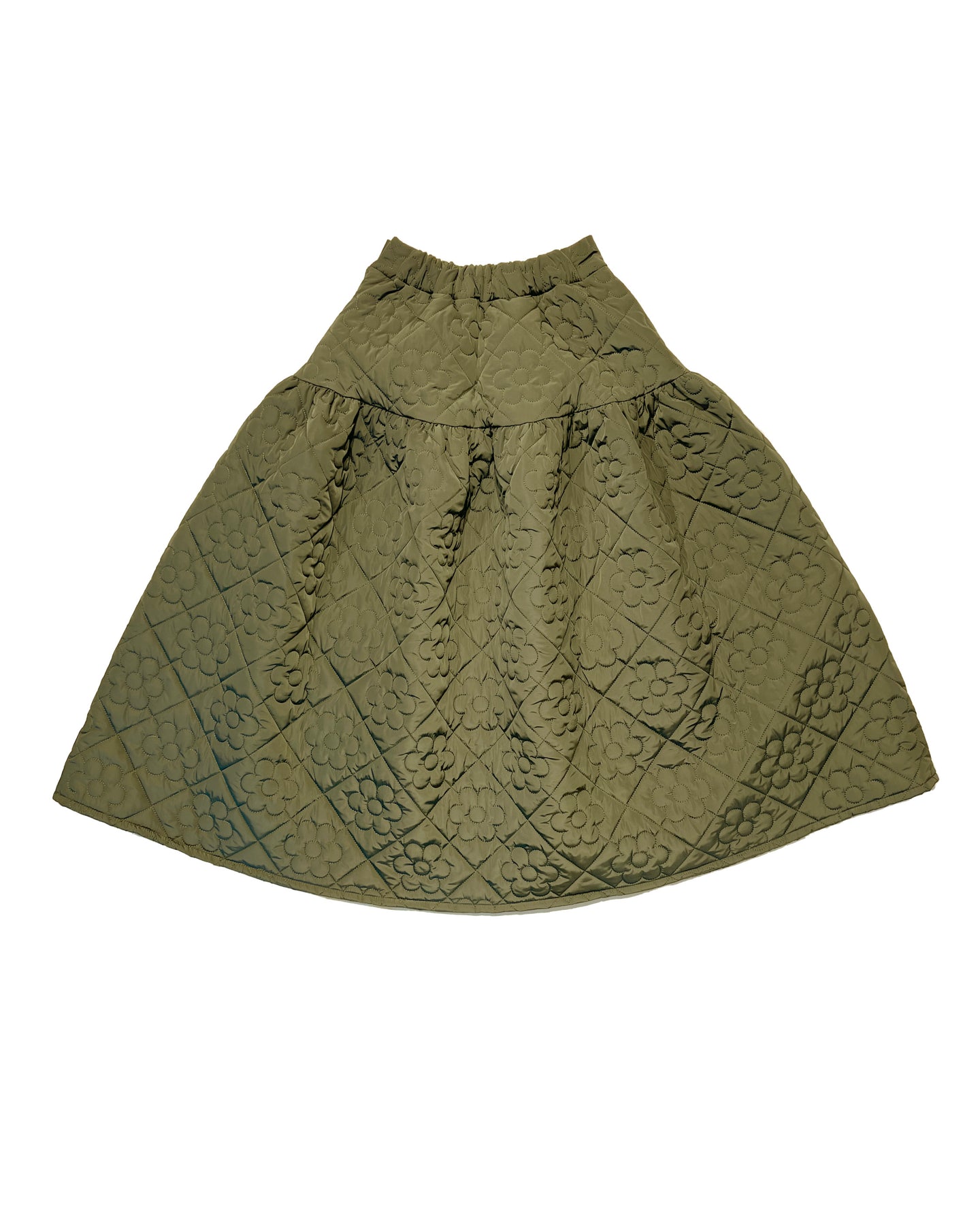 Flower quilting gather skirt (Khaki) – POPPY