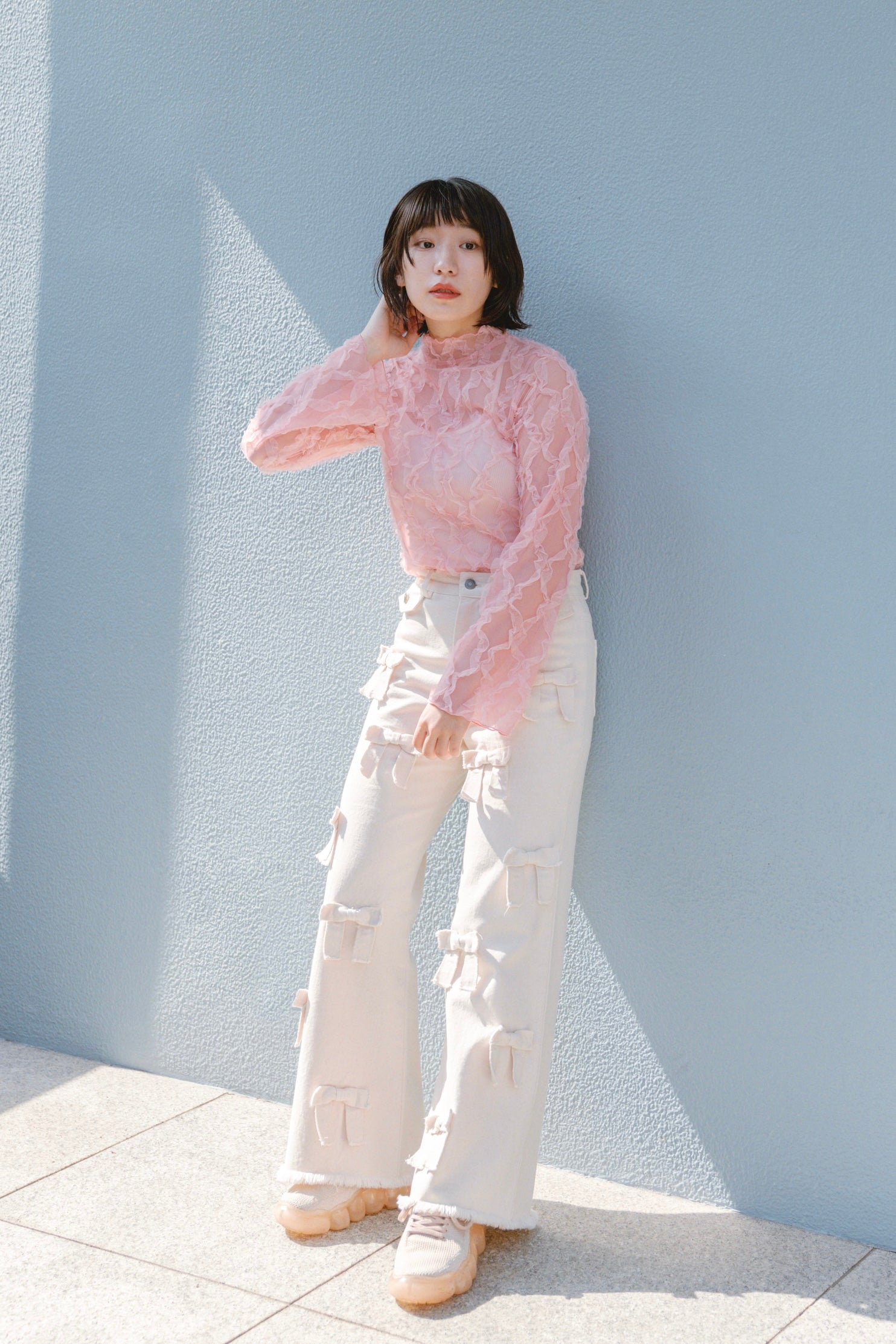 POPPY pink wave tulle tops ピンク　ウェーブ　シアー Pink wave tulle tops