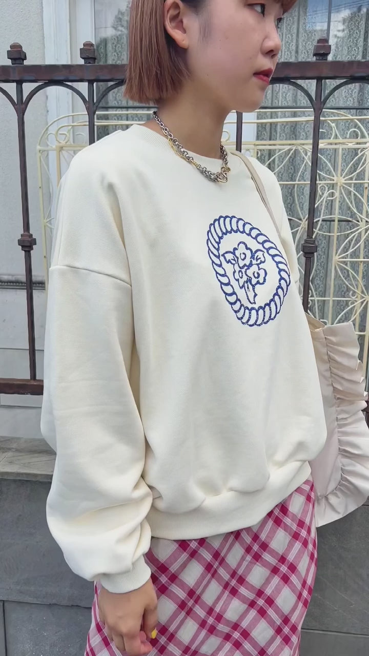 drawing flower print sweat(off-white)