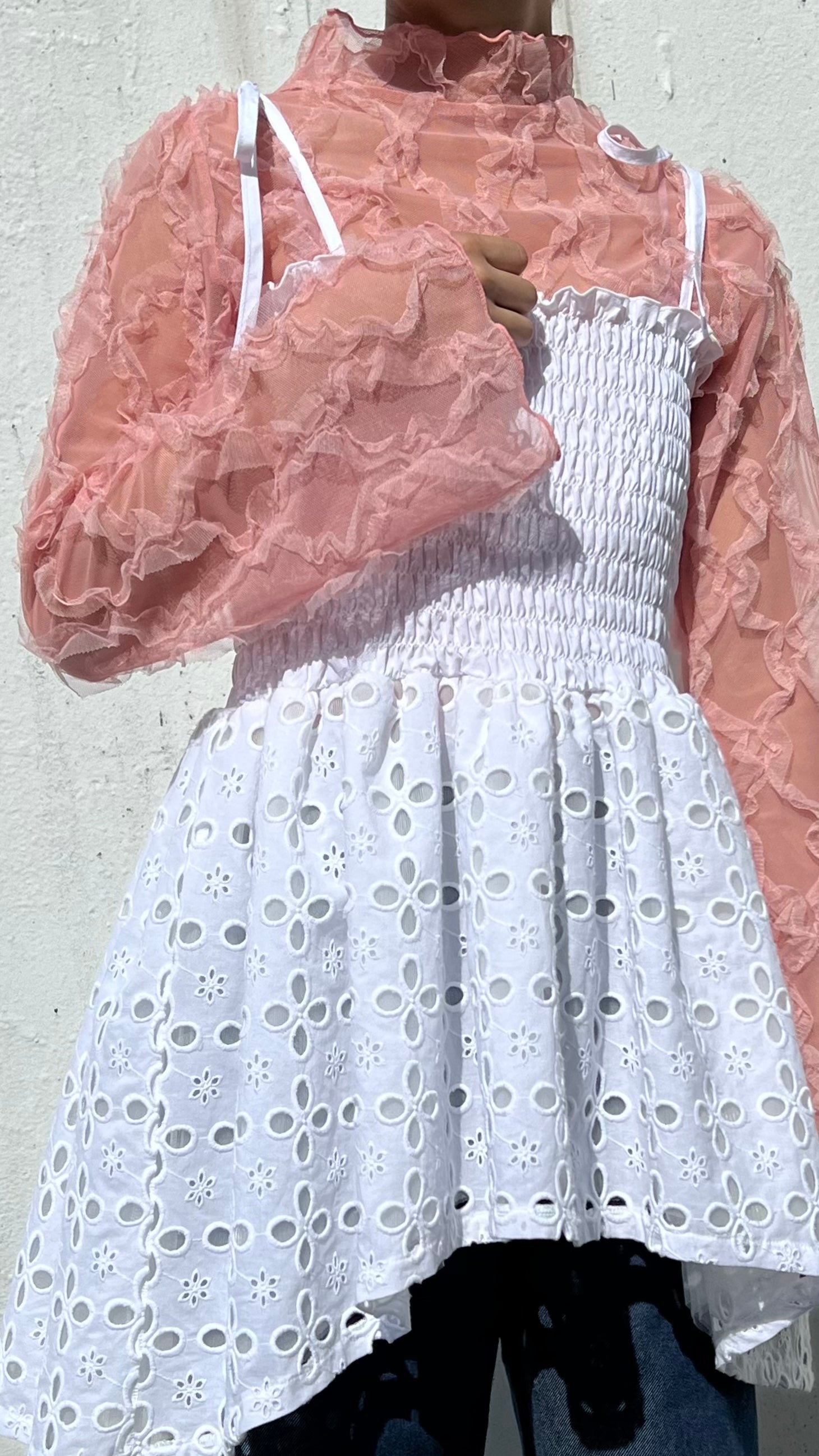 POPPY pink wave tulle tops ピンク　ウェーブ　シアー Pink wave tulle tops