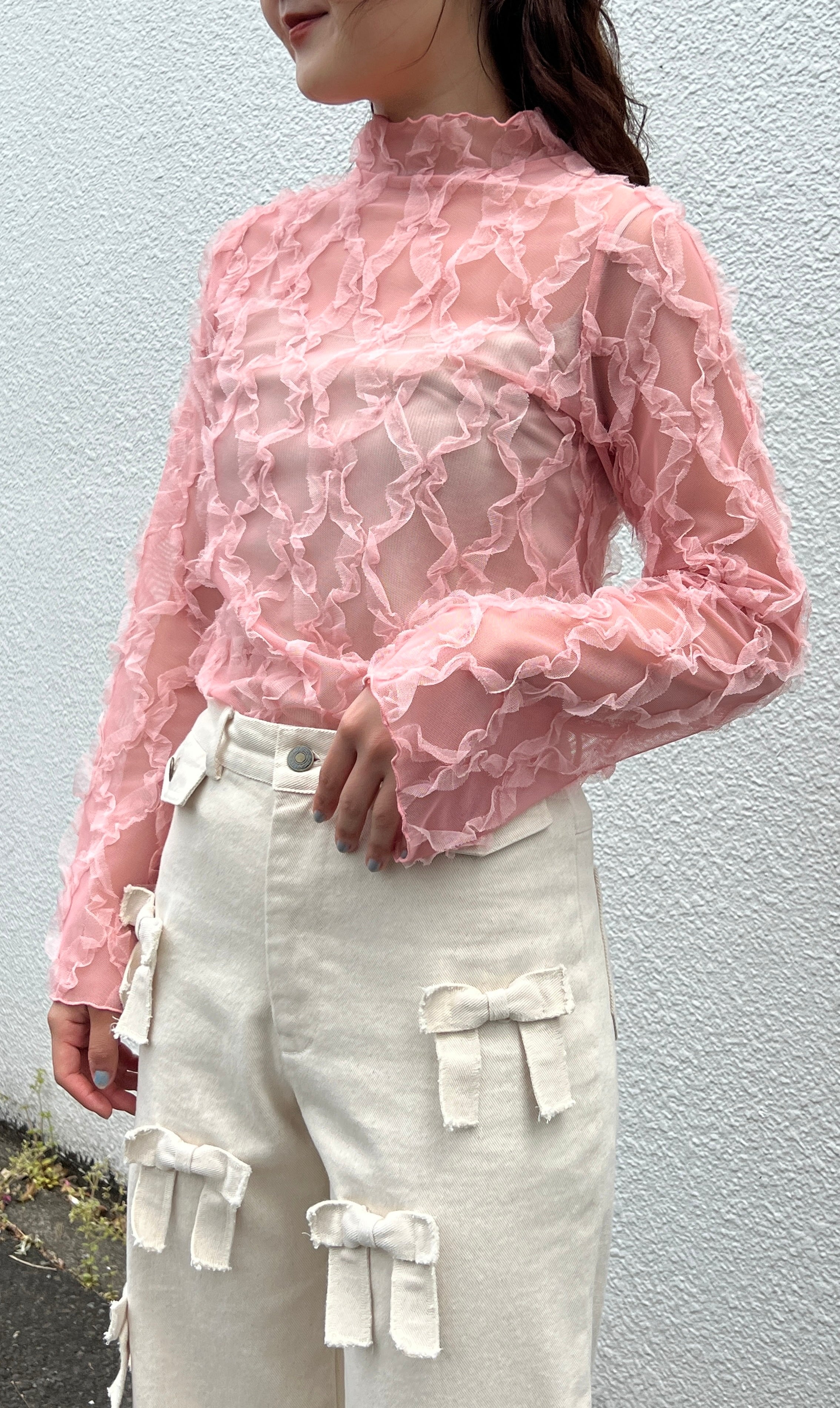 Pink wave tulle tops