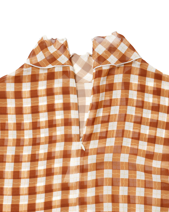 Wave gingham see-through tops (Brown) – POPPY