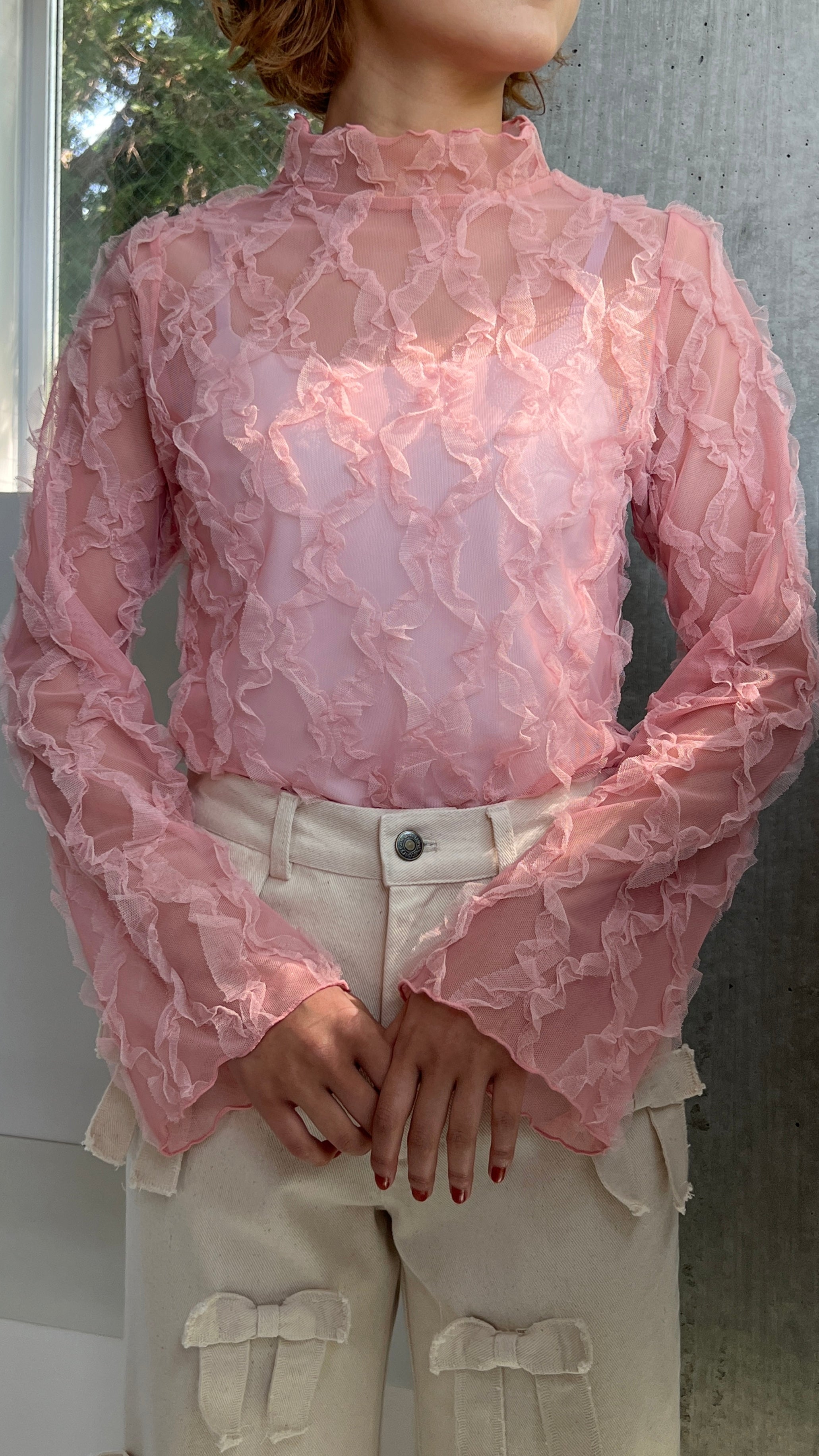 POPPY pink wave tulle tops ピンク　ウェーブ　シアー Pink wave tulle tops