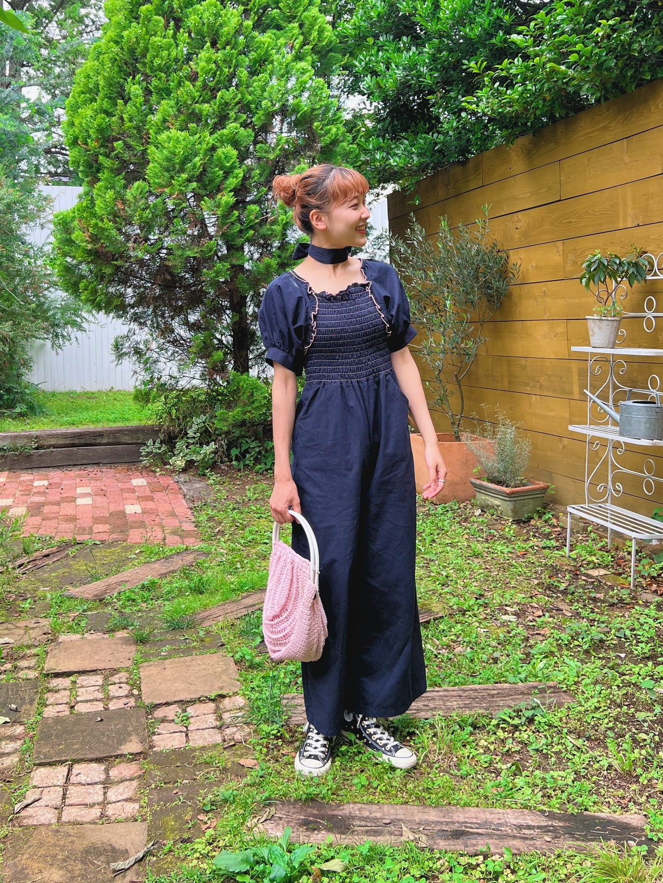 シャーリングロンパース(ネイビー) / shirring rompers(navy) – POPPY