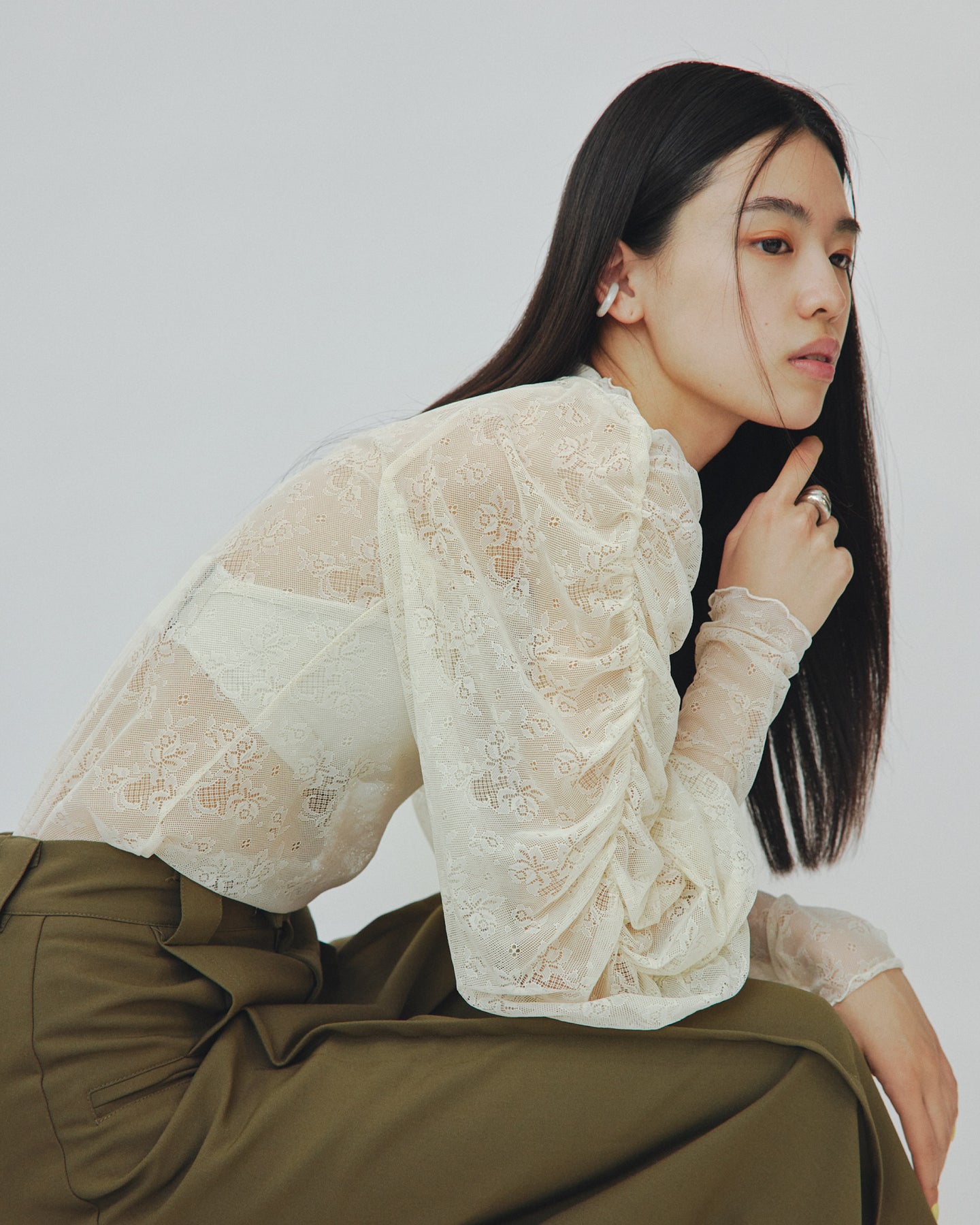 Flower lace gather tops (cream) – POPPY